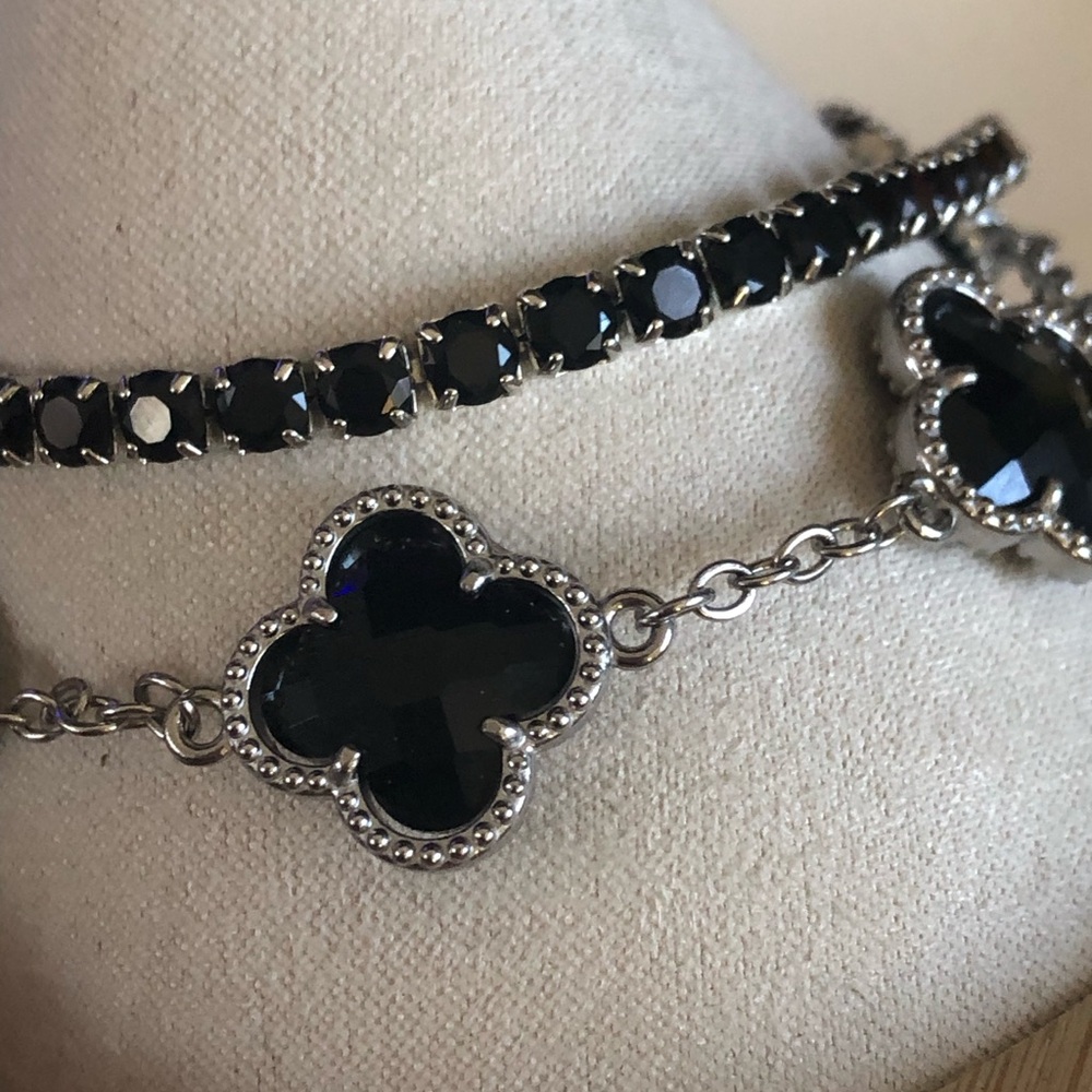 2 Bracelet Bundle:New Black Clover Crystal Bracelet AND matching Tennis bracelet - Picture 3 of 6